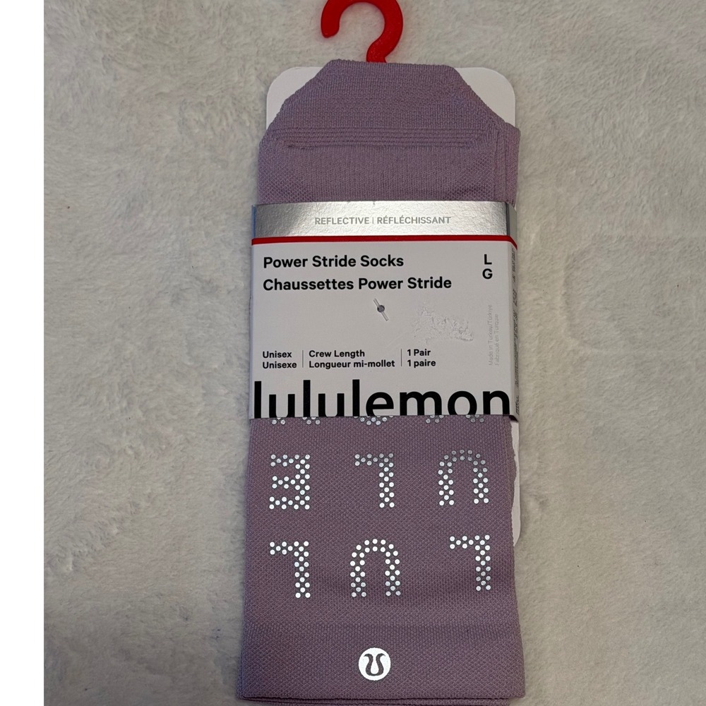 Lululemon Woman's Power Stride Crew Socks Reflective Lilac Ether Size L NWT